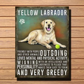 Žltý Labrador Psa Wall Art Doska s Vlastnosťami, Int Displej Vintage Kovov Cín Znamení Retro plechy Prihlásiť Wall Art Decor