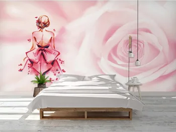 Milofi vlastné veľké tapety nástenná maľba 3d ružové dievča zozadu, spálne, gauč pozadí stenu, dekorácie, maliarstvo,