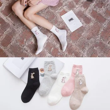 Doprava zadarmo Vysoko Kvalitné Bavlnené Ženy Ponožky Krásne Králik Sox Južná kórejský Štýl, Módne, Ponožky a 5 Farieb Pre Vybrať K-R4