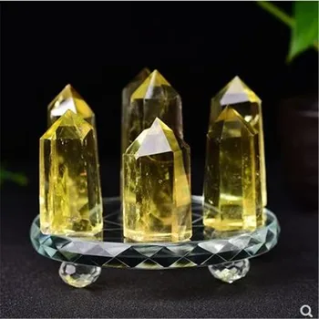 Prírodné citrine údená crystal prútik quartz Sedem star pole drahokam bod Sedem Hviezda skupiny Čakra+sklo stojan reiki liečenie