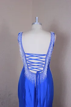 Vestido De Fiesta 2018 Módne Tmavo modrá Morská víla Večerné Šaty Korálkové Kryštály Dlhé Party šaty Backless Formálne Prom Šaty