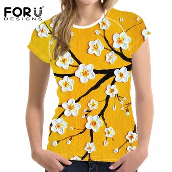 FORUDESIGNS 3D Farba Kvetinový Vytlačené Ženy Letné Tričko Bežné Krátky Rukáv Topy Tee Tričko Lady Módne O-krku Značku Oblečenia