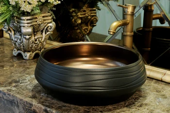 Čína Vintage Štýl, Keramické Umenie Umývadlo Umývadlo Počítadlo Hornej Kúpeľni, Umývadlo ruky okolo čiernej so zlatou keramické umývadlo kúpeľni, umývadlo