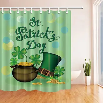 Ďatelina Listy a Klobúk pre St. Patrick ' s Day Sprchové Závesy Polyester Textílie Nepremokavé Sprchový Záves Zelená