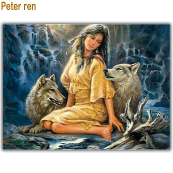 Peter ren DIY Diamond Maľovanie podľa čísel, Výšivky 3d námestie mozaikové Obrazy z kára Plná ikonu Vodopád krásne vlk