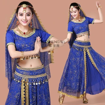 Dospelých Indický Tanec Kostým Ženy, Brušný Tanec Výkon Oblečenie Orientálnej Tanečnej Praxi Vyhovovali Bollywood Dancewear Top Pás Sukne
