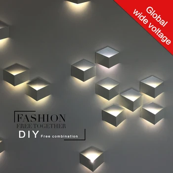Moderné, jednoduché, kreatívne LED lampa Osobnosti obývacia izba DIY pozadí nástenné svietidlá 3D stereo box svetlá Hliníkové ozdobné svietidlá