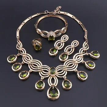 CYNTHIA Svadobné Šperky Sady Svadobný Náhrdelník Sada pre Ženy Nádherné Zelený Zirkón Šperk Set Zlatá Farba Zapojenie