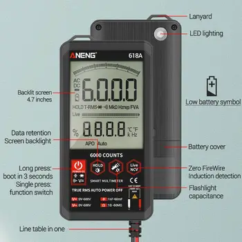 618A Digitálny Multimeter Profesionálne Smart Touch DC Analógový True RMS Auto/Manual Tester Tranzistor Testery Meter