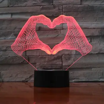 3D Láska Srdce Rukou Gesto, Dotykový LED Nočné Svetlo 7 Farieb Zmena Pre Domáce Dekorácie Stola Čítanie Vianočný Darček 797