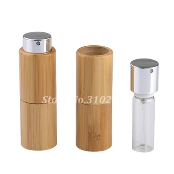 100ks 10 ml Prázdne Rotačné Sklo Parfum Spray Fľaša s Bambusom Rúry Shell Prenosné Resuable Kozmetický Tekutý Postrekovač Rozprašovač