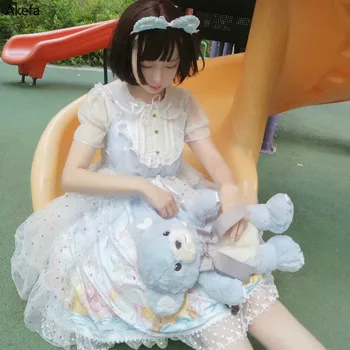 Lolita party šaty kawii vintage šaty cute lolita šaty princezná loli tlač kawaii dievča mesiac, králik JSK lolita Japonský svetlo