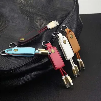 Micro USB Kábel Keychain PU Kožené Keyring Telefón Nabíjanie Kábel pre Telefóny Android KQS8
