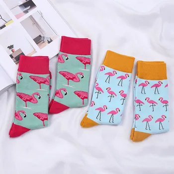 Unisex Ženy Muž Posádky Ponožky Módne Cartoon Flamingo Bavlna Dlhé Ponožky Trendy Zábavné Patchwork Teplé Mäkké Muž Členok Sox