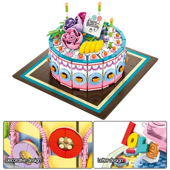 Nové Narodeninovú Tortu Predstierať, že Hrať Kuchyňa Tehly Hračky Pre Myšlienkou DIY Potravín Tortu Stavebné Bloky, Vzdelávacie Hračky pre Dievčatá
