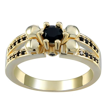 Black zirkón Prstene pre ženy gold-farba vintage lebky kvetinové šperky spevnené českej zirkón Svadobné kapela Zásnubný Prsteň