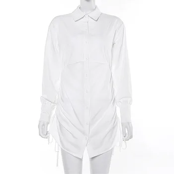 Sexy Biele Šaty Žien Čipky Tričko Šaty Jeseň Bežné Krátke Mini Šaty Streetwear Office Lady Lístkového Rukáv Šaty Pre Ženy