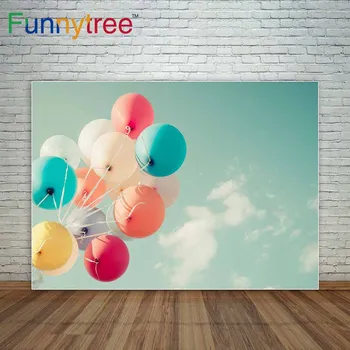 Funnytree fotografie pozadia balón farebné modré nebo cloud deti vysnívanú dovolenku photocall foto pozadie fotografia