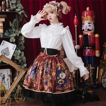 Japonský vintage sladké lolita sukne falbala roztomilý bowknot tlač vysoký pás viktoriánskej sukne kawaii dievča gothic lolita sk cos