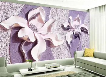 Vlastné 3d fotografie tapety 3d nástenné maľby, tapety Fialová Magnolia 3D TV pozadí steny úľavu