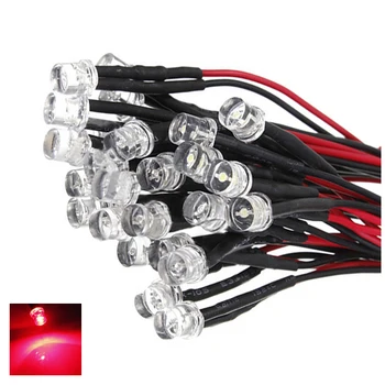 20 CM 12V káblová Light Emitting Diode Zapojenie LED Veľkosť Lotu: 5mm, Plochý Top Farba:červená QTY:10Pcs