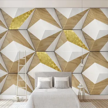Milofi vlastné 3D tapeta nástenná maľba abstraktné trojuholník póry dreva zlatý pozadí stene obývacej izby, spálne dekorácie wallpape