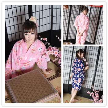 Super Roztomilý Japonské Kimono Yukata Blúzka + Šortky Kawaii Králik&Sakura Vzore Sleepwear Domáce Oblečenie Cosplay Zadarmo Veľkosť Pink&Blue