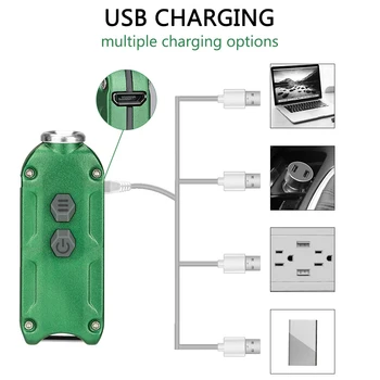 Mini Kovové Keychain Svetlo Postavený V 500 mAh Batéria, USB Nabíjateľné Keybutton XPG-2 Bielym Svetlom Baterky pre Outdoor Camping