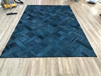 Jazero modrá farba luxusné skutočné cowhide patchwork koberec , veľká veľkosť Americký štýl reálne hovädzie kože dekorácie koberec