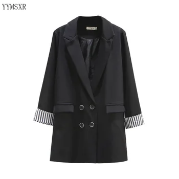 Plus veľkosť XL-4XL žien bunda ženský kórejská verzia nové pruhované vysoko kvalitné dámske čierne sako Bežné kabát Žena