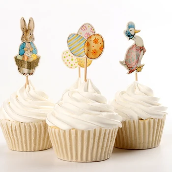 Balenie fof 24 Krásny Duck Bunny Králik Vajcia Cupcake Vňaťou Veľkonočné Jedlo Palice Domácej Strany Dodávateľa
