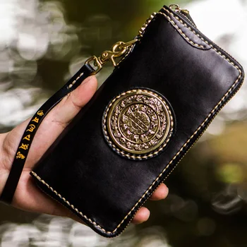 Jedinečný kreatívny dizajn ručné mužov peňaženky dlhý zips, intarzované šťastie Originálne Kožené peňaženky ženy, luxusné značky spojka kabelku