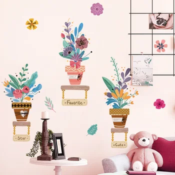 Louyun Črepníkové kvetinový vzor, samolepky na stenu obývacia izba štúdia domáce dekorácie QT1637