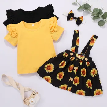 Novonarodené Dievčatká Rozstrapatené Farbou Dievča Oblečenie 2021 Oblečenie Prehrabať Pevné Farebné Topy+kvetinový Tlač Sukne Dievča Oblečenie Set