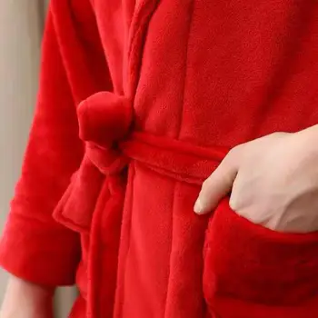 Červená Milovníkov Kimono Šaty, Coral Fleece Odev Intímne Bielizeň, Jeseň, Zima Nový Domov Oblečenie Sleepwear Bežné Nightgown