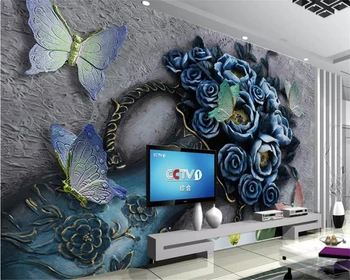 Beibehang Vlastnú tapetu 3D kvetinovým motýľ plastický, TV joj, nástenné maľby, 3D obývacej izby, spálne dekorácie 3d tapety