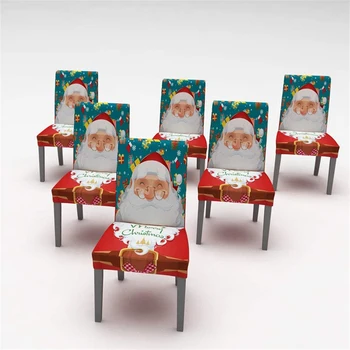 Vianočný Obrus Stoličky Kryt Santa Claus Digitálna Tlač Elastické Jedálenské Stoličky Kryt Domova pre Xmas Party Stôl Stoličky