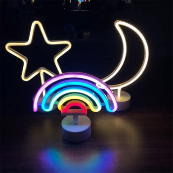 Roztomilý LED Nočné Svetlo Rainbow Neónový nápis Dovolenku Strany Svadobné Domáce Dekorácie, Stolové Lampy, detská Izba Noc Lampa Pre Dievčatá Dary
