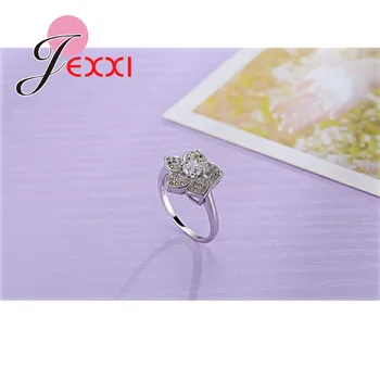 Vyhlásenie Kvetinové Šperky Kolo 100 % Čistého Striebra Crystal Kameň Prstene Pre Ženy Jednoduché Zapojenie Anel Dary