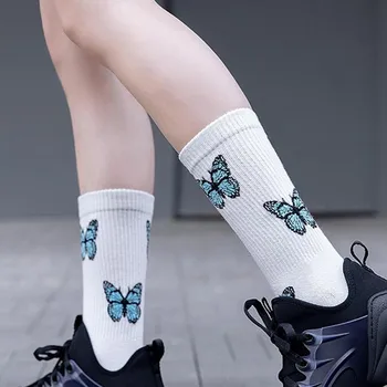 Japončina Kórejčina Harajuku Roztomilý Motýľ Tlače Ženy Ponožky Bežné Bavlna Skateboard Ponožky Módne Jednoduché Dievča Uprostred Trubice Ponožky