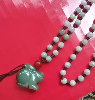 Príroda Jade králik Amulet Carven Hare Prívesok s perličiek náhrdelník Ozdoby