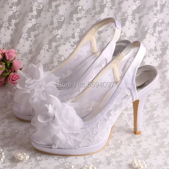 Venuša lákať Biele Čipky Topánky pre Ženy s Kvetinou Vysokým Podpätkom Svadobné Sandále