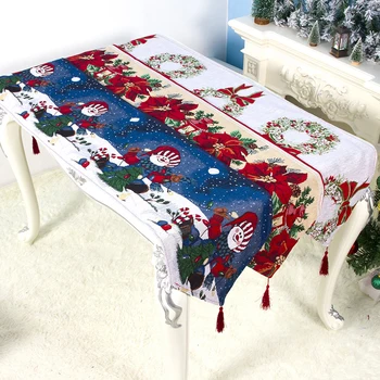 Vianočný Stôl Dekorácie Vyšívanie Vytlačené Tabuľky Vlajka Runner Vytlačené Strapec Obrus Placemat Hotel Home Festival DIY Dekor