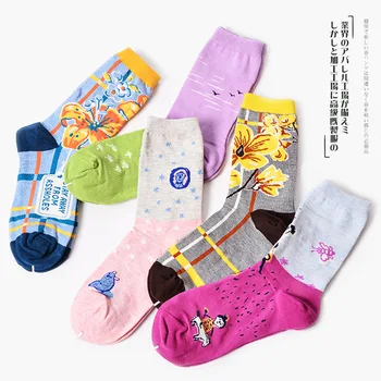 Šťastný ponožky ľudovom štýle farebné ilustrácie ženy ponožky bavlna žakárové vysokej kvality bežné zábava novosti návrhu umenie ponožky sokken