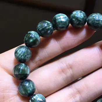 Prírodné Zelené Seraphinite Drahokam Ženy Muži 11 mm Náramok Okrúhle Korálky Módne Šperky Seraphinite Korálky AAAAA