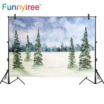 Funnytree kulisu pre fotografické štúdio zimné akvarel lesa, sneh, Vianočný stromček pozadí photobooth photocall