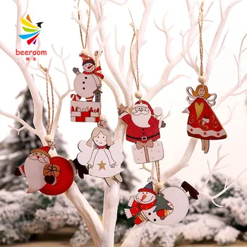 Vianočné DIY Vianočné drevené prívesok remesiel ornament Milu starších snehuliak farebné drevené bábiky okenné dekorácie prívesok