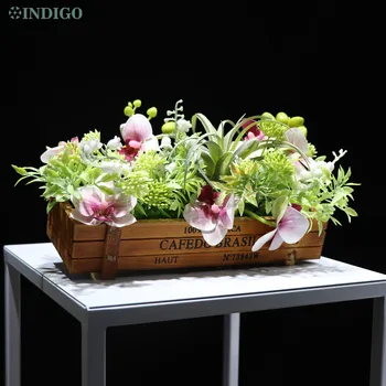 Ružový Kvet Vrchol (1 Sada S Drevom Zásobník) Orchid Bonsai Umelé Dekorácie, Party Tabuľka Kvet Dohoda INDIGO