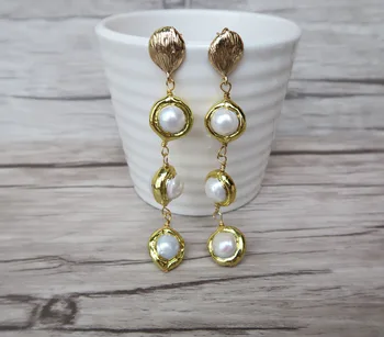 3 Páry Prírodné perly elektrolyticky pokrývajú Zlaté Náušnice,perla strapec Prívesky, Šperky Zistenia Visieť Náušnice ER599