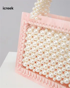 Nové módne pearl korálkové akryl zarámované pevný rámček ženy bežné kapsičky taška luxusné party kabelka vinobranie ručne tkané taška cez rameno